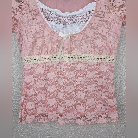 Sweet Society Pastel Pink Lace Coquette  Babydoll Short Top Juniors Size Small - Picture 6 of 15
